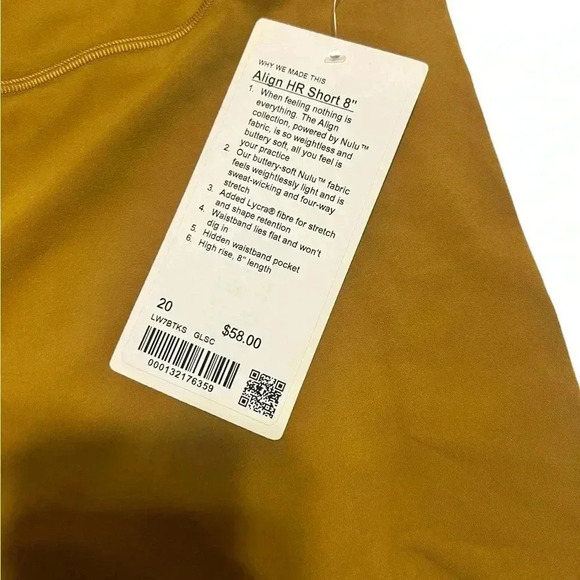 LULULEMON ALIGN HR SHORT 8"- SIZE 20 GOLD SPICE NWT athleisure activewear - Picture 2 of 6